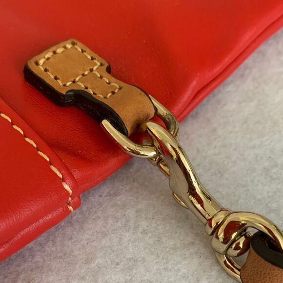 Dooney & Bourke Red Leather Crossbody Fold-Over Clutch Purse Tassel Strap - Picture 8 of 13